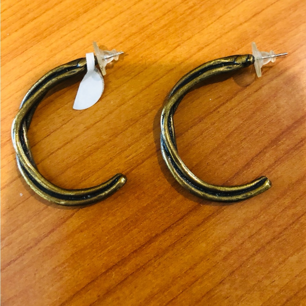 Gold Half Hoop Crescent Moon Shape Earrings